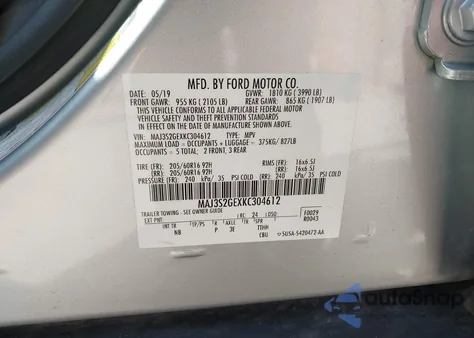 2019 Ford Ecosport Se z USA, uszkodzony, nr VIN MAJ3S2GEXKC304612